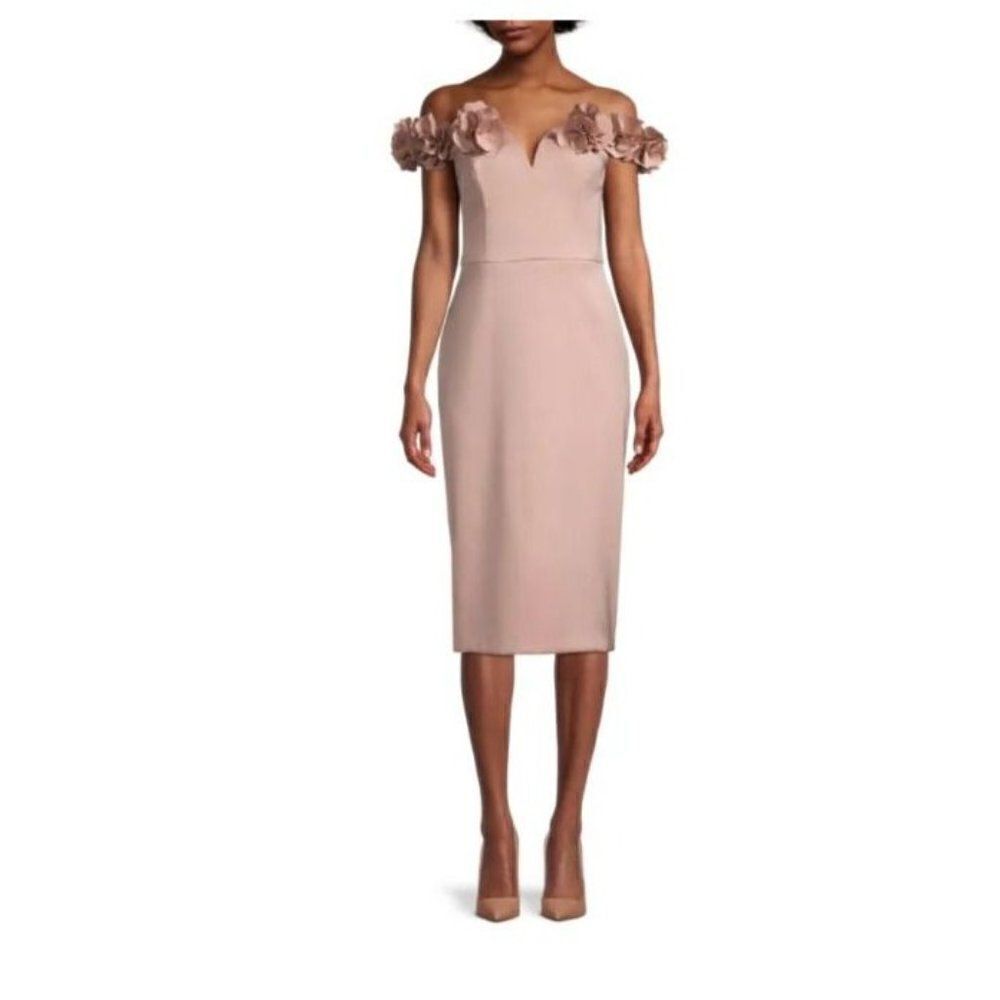 Aidan Mattox Floral Appliqué Off the Shoulder Sheath Dress Sz 18 Mauve Pink NWT